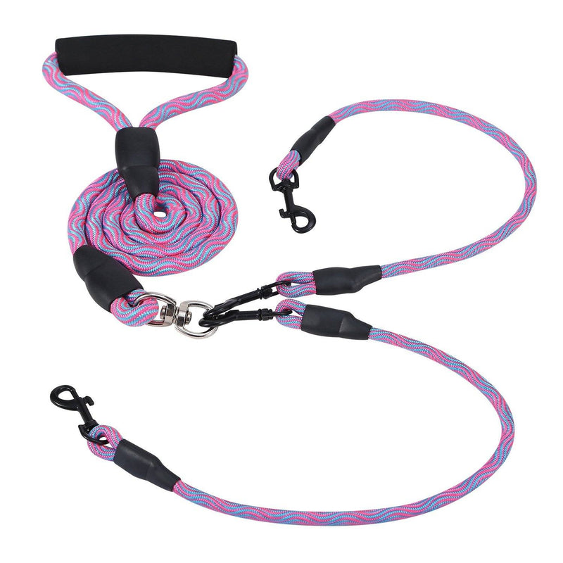 Double Dog Leash No-Tangle with Swivel Coupler Padded Handle Pet Supplies Pink - DailySale