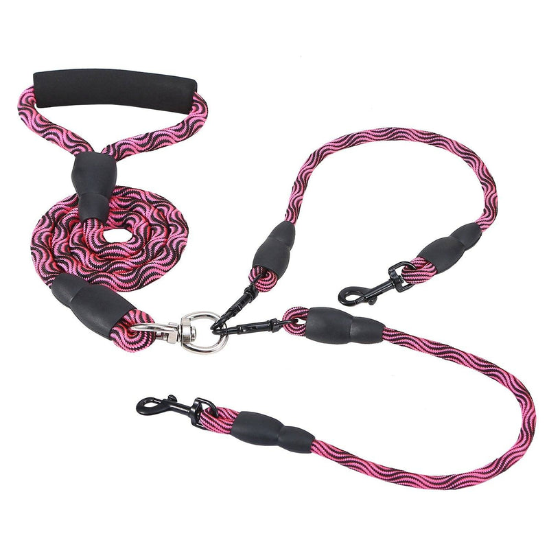 Double Dog Leash No-Tangle with Swivel Coupler Padded Handle Pet Supplies Rose Red - DailySale
