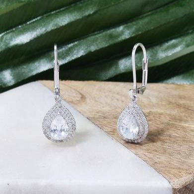 Double Halo Pear Drop Earrings Earrings - DailySale