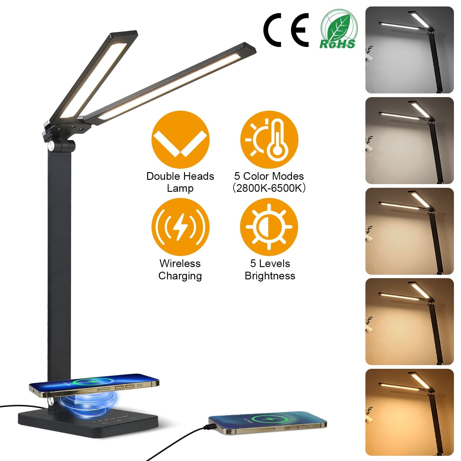 Double Head Desk Lamp with Wireless Charging USB Port Indoor Lighting - DailySale