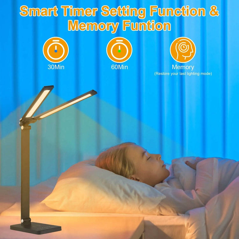Double Head Desk Lamp with Wireless Charging USB Port Indoor Lighting - DailySale