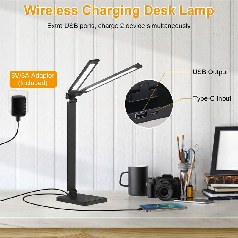 Double Head Desk Lamp with Wireless Charging USB Port Indoor Lighting - DailySale