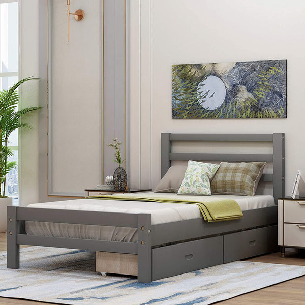 Double Platform Bed with Two Storage Drawers Furniture & Decor Gray - DailySale