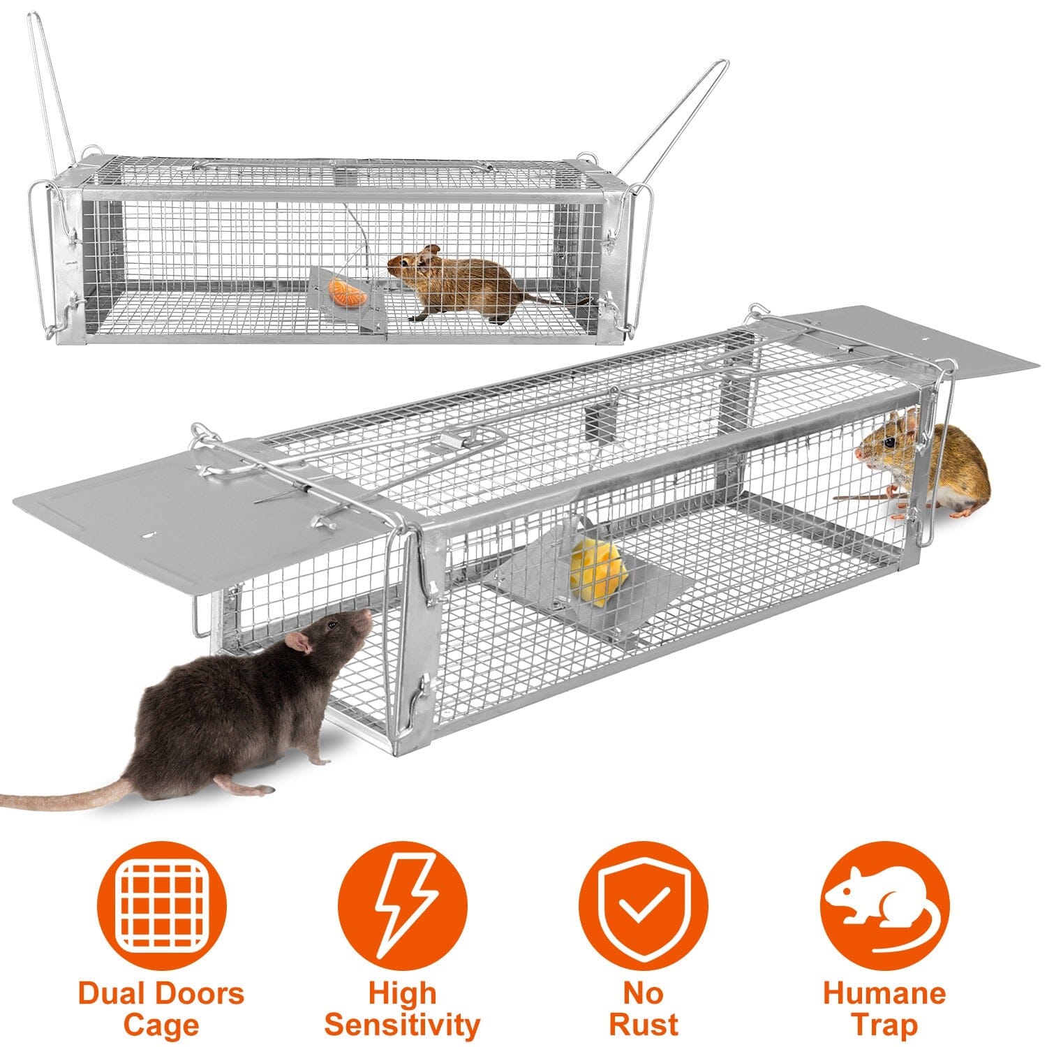 Dual Door Rat Trap Cage Humane with 2 Detachable U Shape Rod Pest Control - DailySale