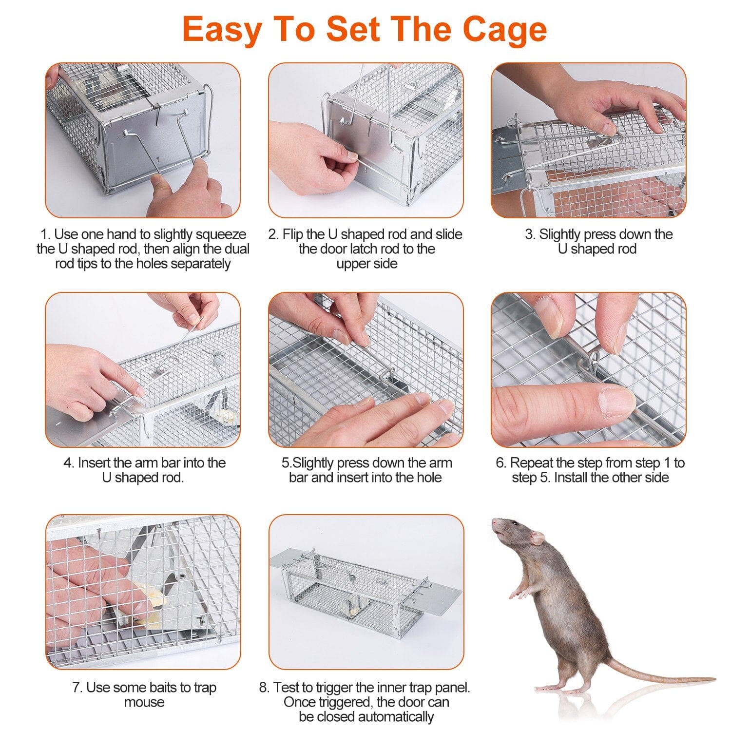 Dual Door Rat Trap Cage Humane with 2 Detachable U Shape Rod Pest Control - DailySale