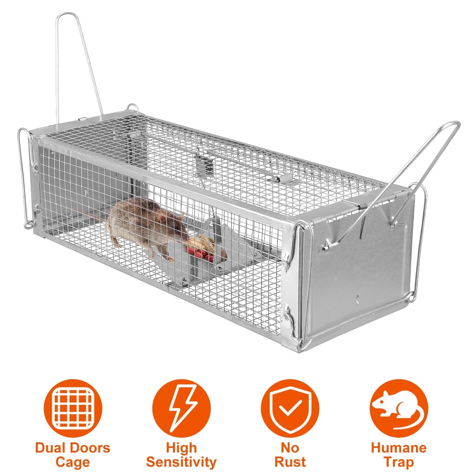 Dual Door Rat Trap Cage Humane with 2 Detachable U Shape Rod Pest Control - DailySale