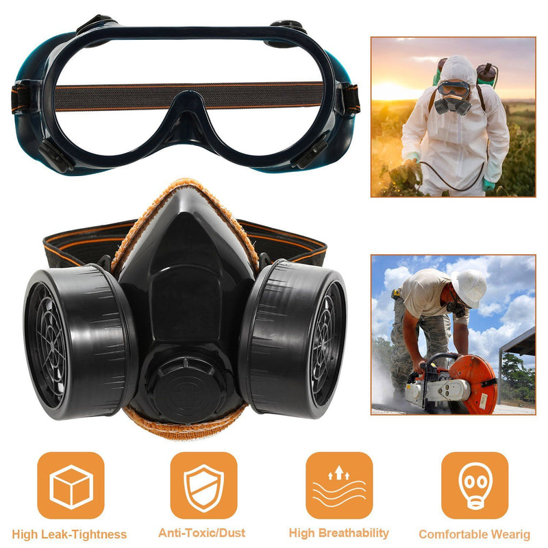 Dual Filter Cartridge Respirator Mask with Goggles Face Masks & PPE - DailySale