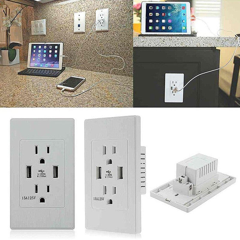Dual Plug Electric Wall Socket Adapter 2 Usb Port Outlet Panel Switch Phones & Accessories - DailySale