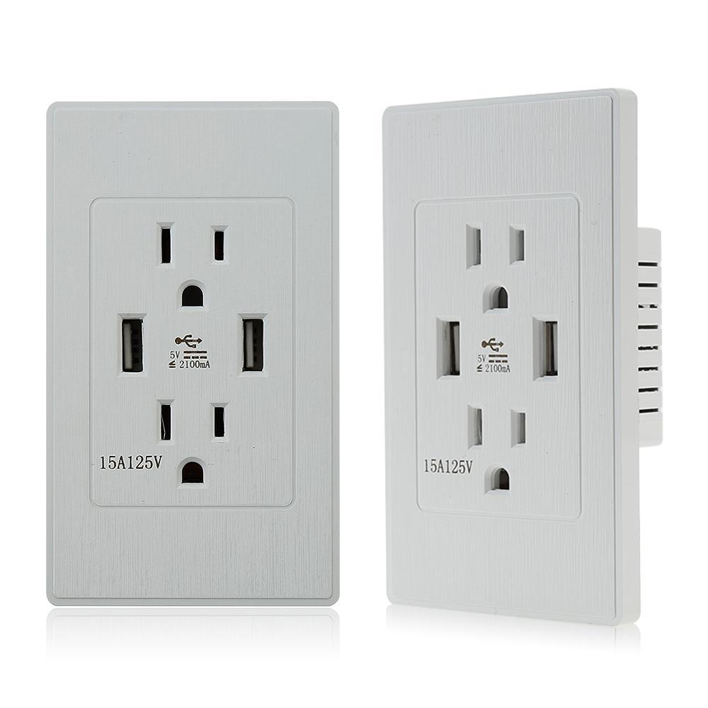 Dual Plug Electric Wall Socket Adapter 2 Usb Port Outlet Panel Switch Phones & Accessories - DailySale