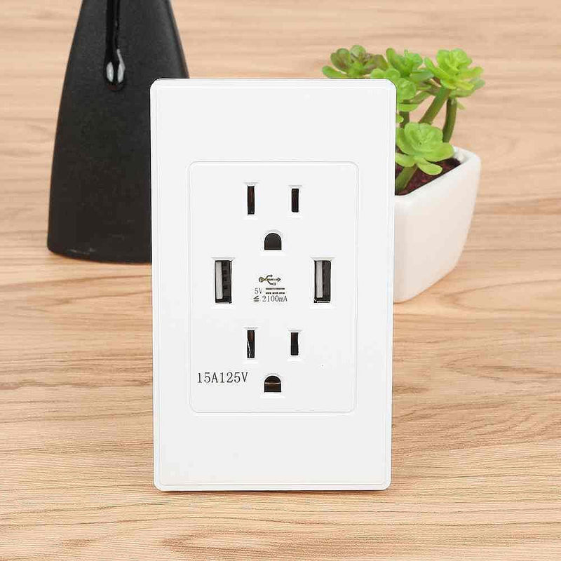 Dual Plug Electric Wall Socket Adapter 2 Usb Port Outlet Panel Switch Phones & Accessories - DailySale