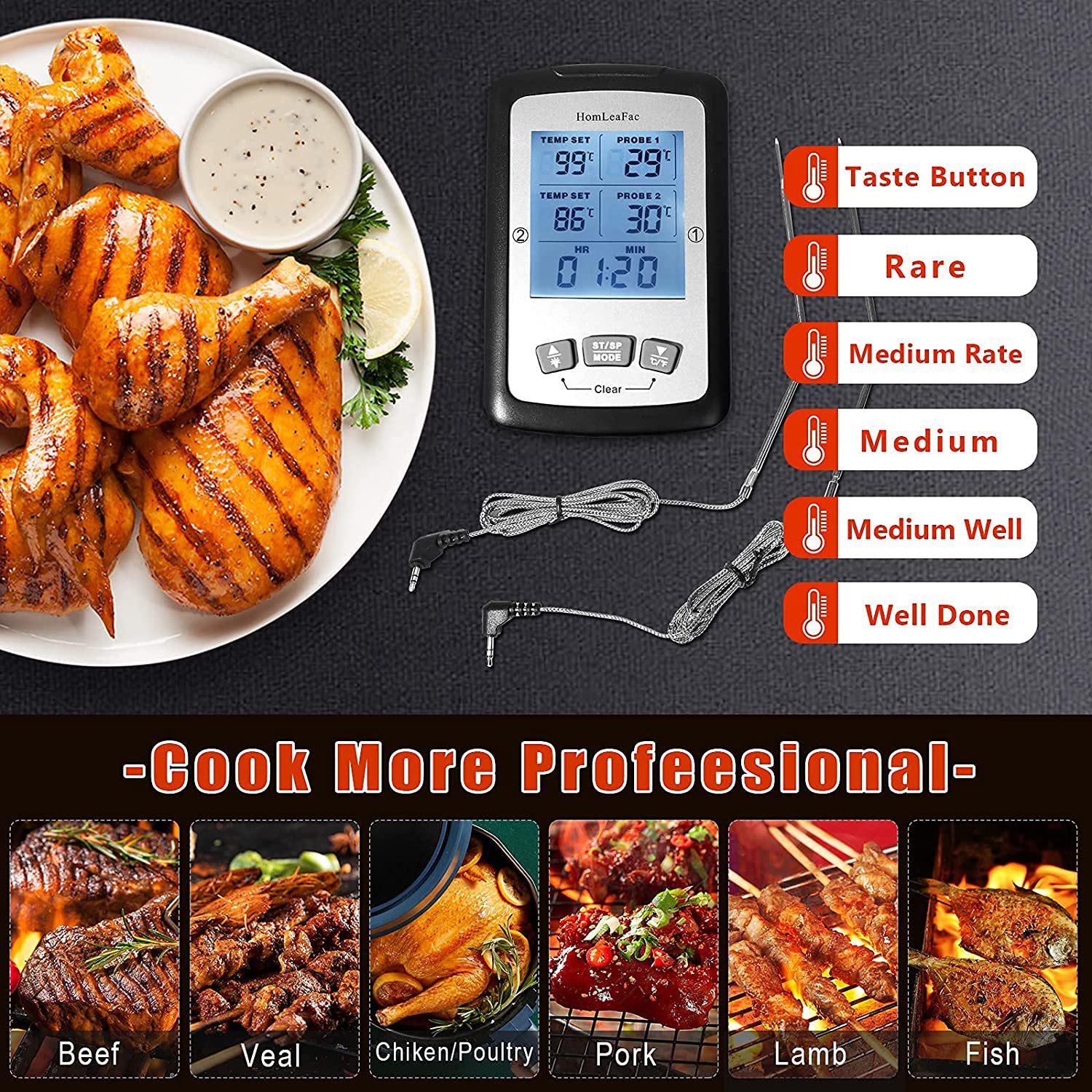 Dual Probe Digital Instant Read Food Thermometer Kitchen Tools & Gadgets - DailySale