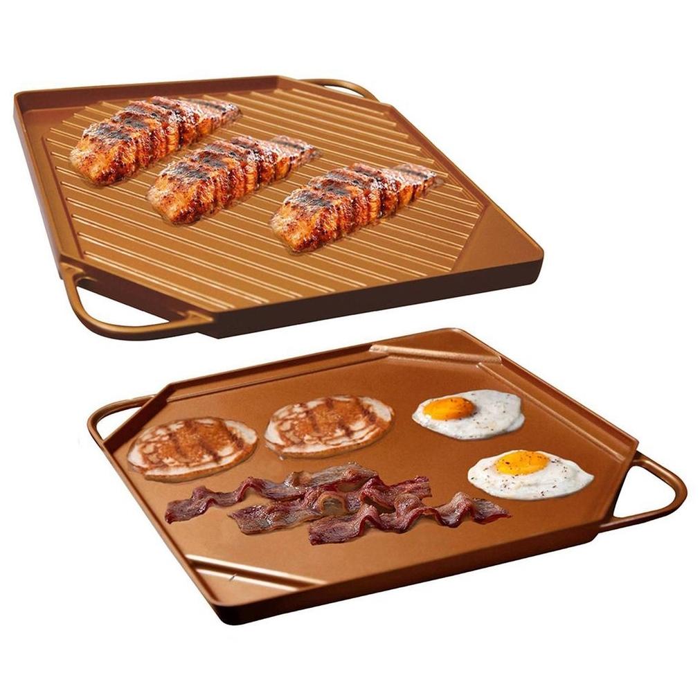 Dual-Sided Copper Griddle and Grill Pan Kitchen Essentials - DailySale