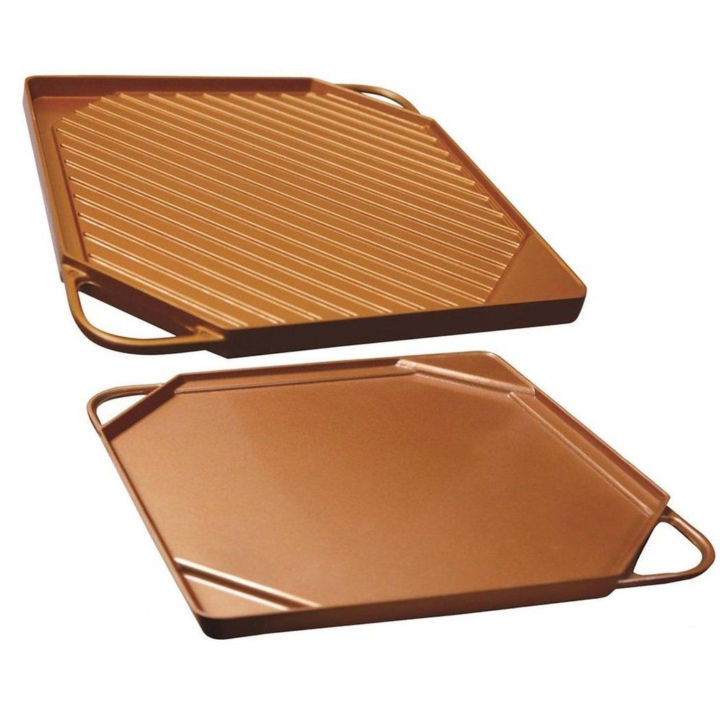 Dual-Sided Copper Griddle and Grill Pan Kitchen Essentials - DailySale