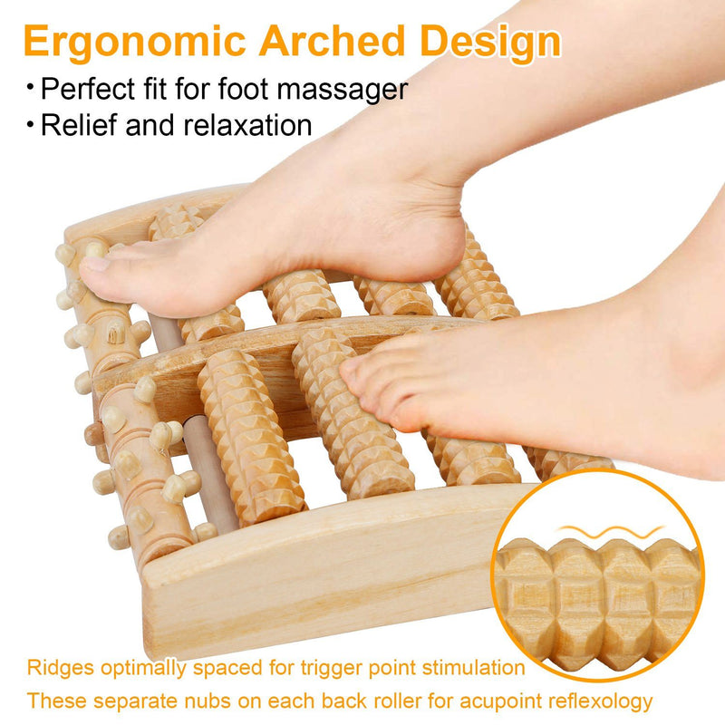 Dual Wooden Stress Relief Massage Foot Roller Acupressure Wellness - DailySale