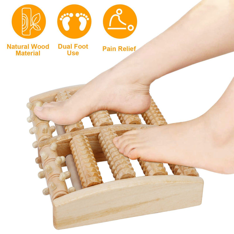 Dual Wooden Stress Relief Massage Foot Roller Acupressure Wellness - DailySale