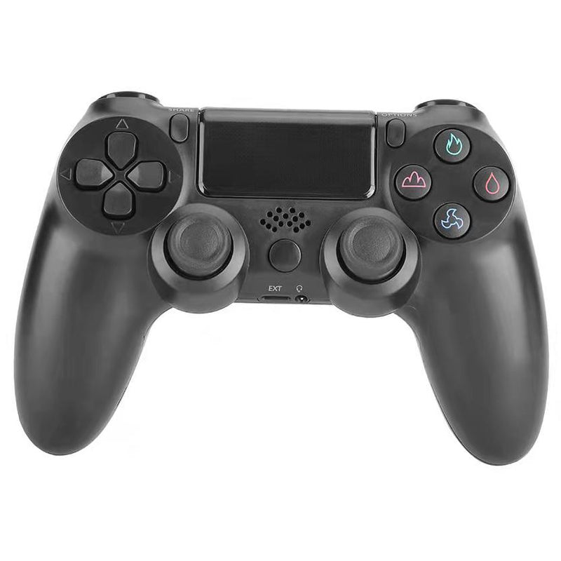 Front view of a black DualShock 4 Wireless Controller for PlayStation 4