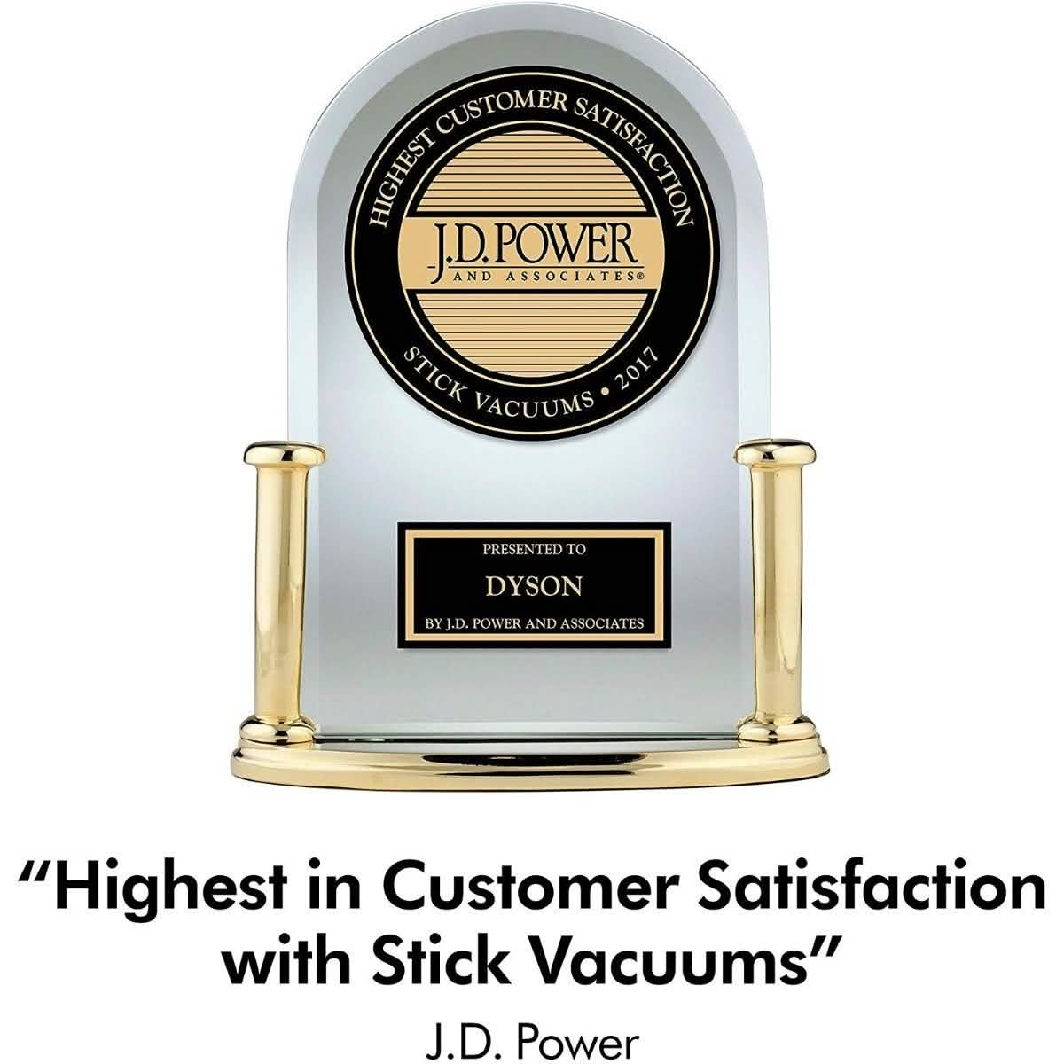 Picture of J.D. Power award given to Dyson for highest customer satisfaction in stick vacuums