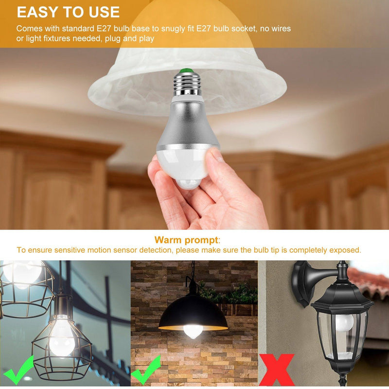 E27 Motion Sensor Light Bulb 1000LM 6500K Dust to Dawn Automatic Outdoor Lighting - DailySale