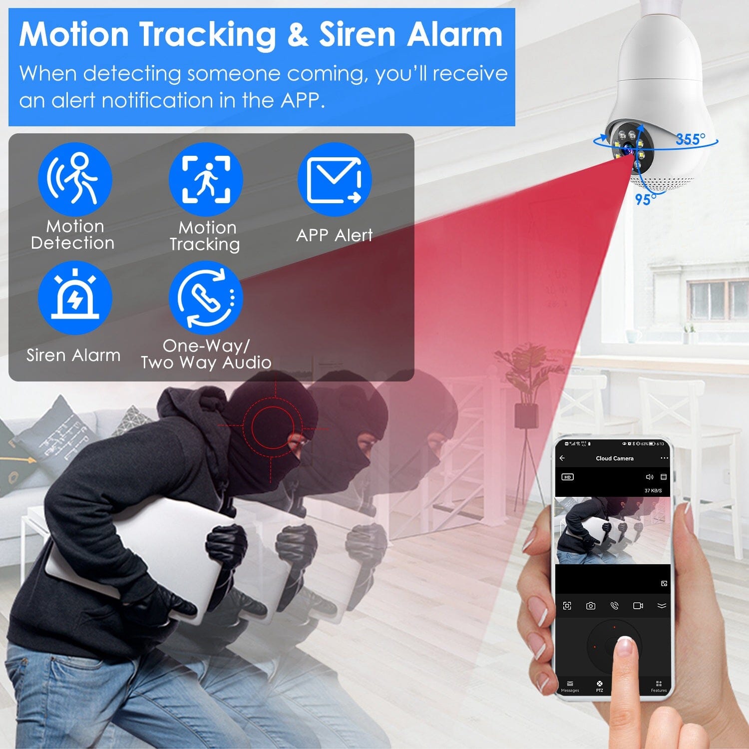 E27 WiFi Bulb Camera 1080P FHD WiFi IP Pan Tilt Security Surveillance Camera Smart Home & Security - DailySale