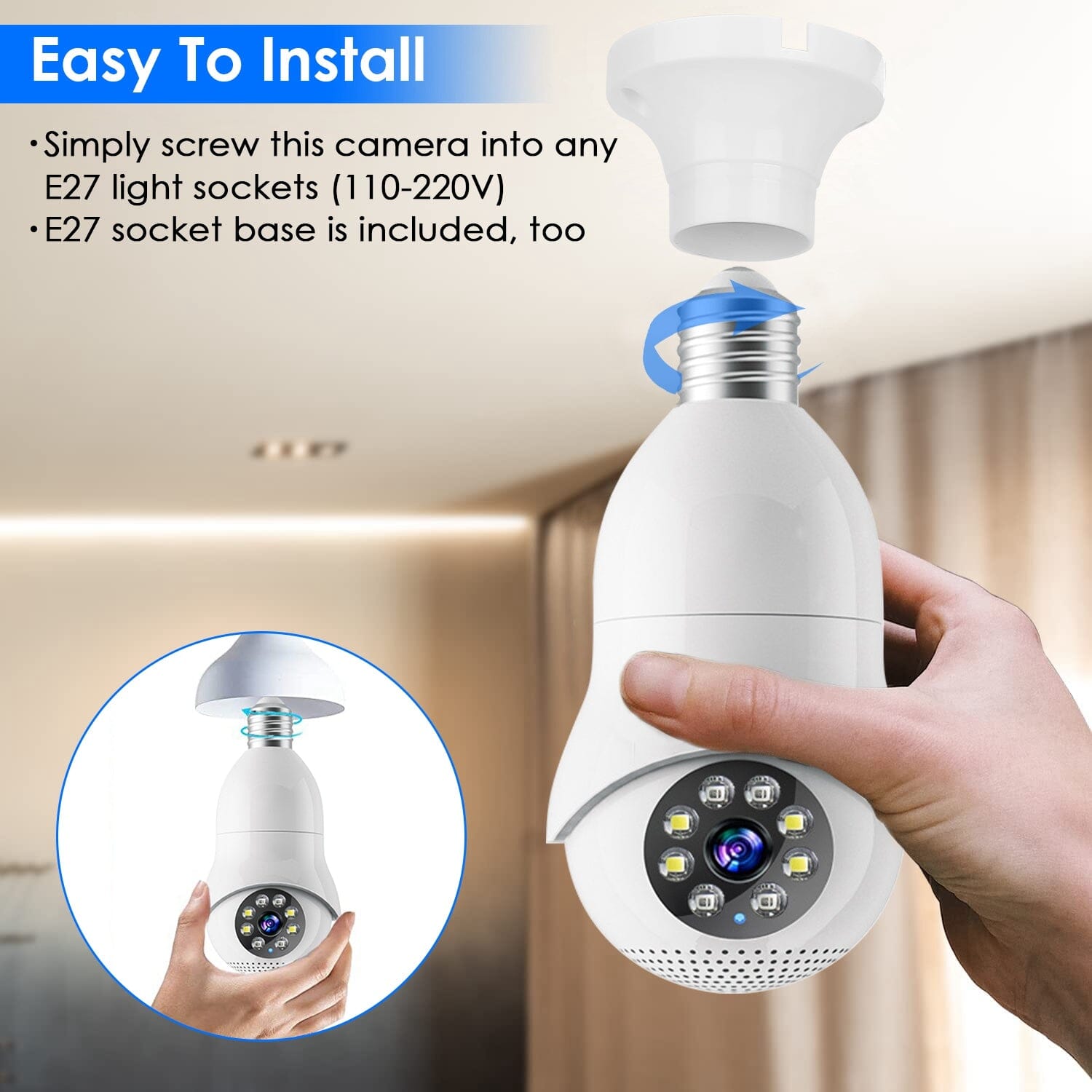 E27 WiFi Bulb Camera 1080P FHD WiFi IP Pan Tilt Security Surveillance Camera Smart Home & Security - DailySale