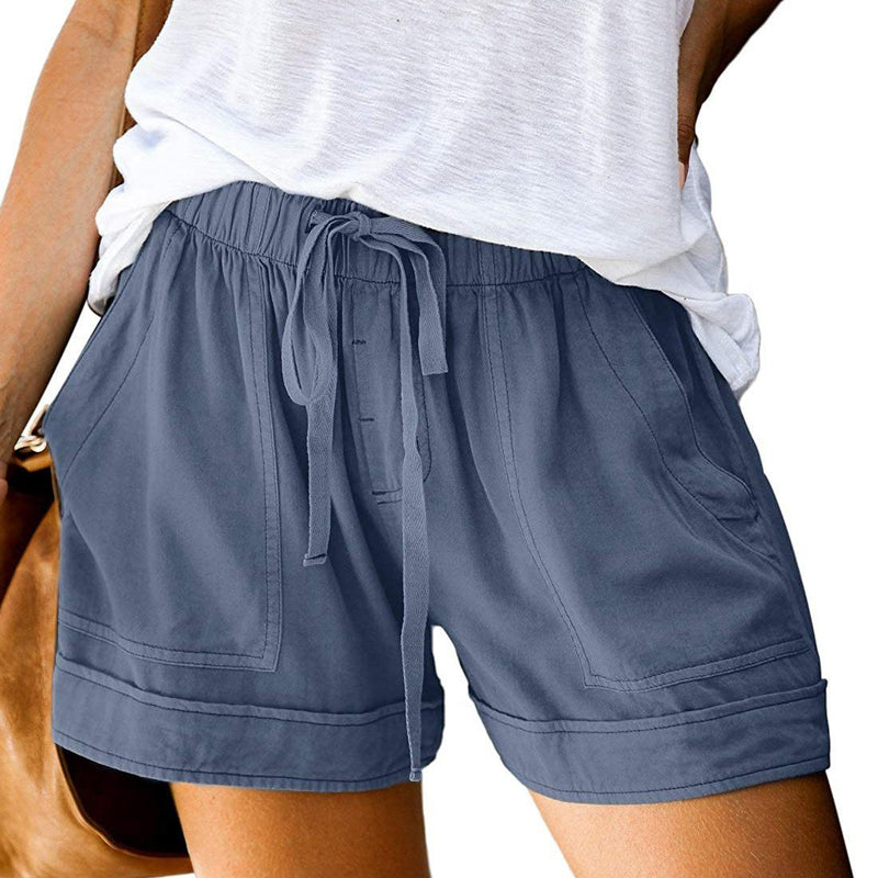 Elapsy Womens Casual Drawstring Elastic Waist Summer Shorts with Pockets Women's Clothing Blue S - DailySale