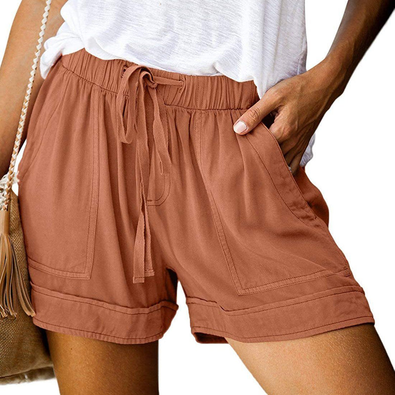 Elapsy Womens Casual Drawstring Elastic Waist Summer Shorts with Pockets Women's Clothing Orange S - DailySale