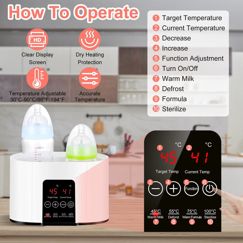 Electric Baby Milk Bottle Warmer Fit with 4 Heating Modes Adjustable Temperature Display Screen Baby - DailySale
