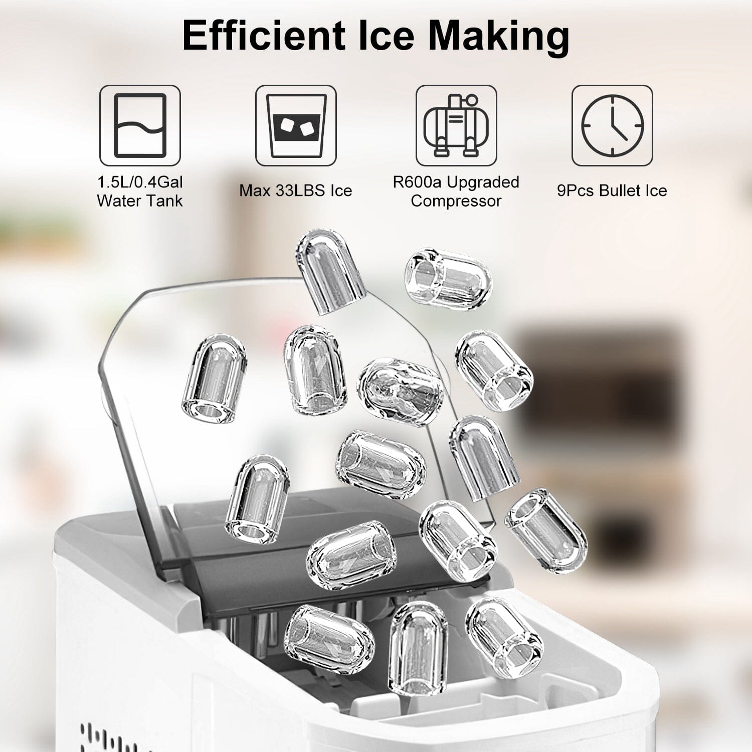 Electric Countertop Ice Make with Ice Scoop Basket Self Cleaning Kitchen Appliances - DailySale