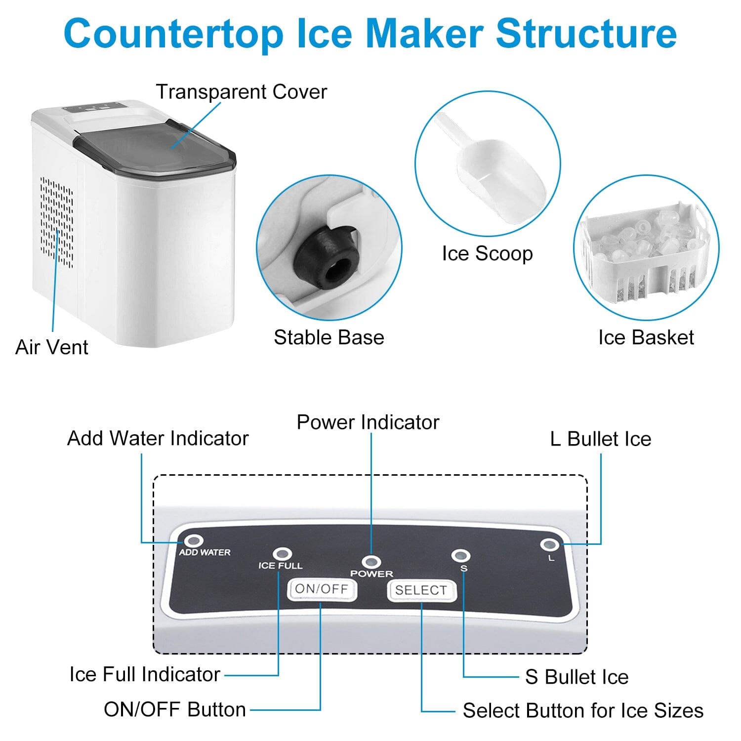 Electric Countertop Ice Make with Ice Scoop Basket Self Cleaning Kitchen Appliances - DailySale