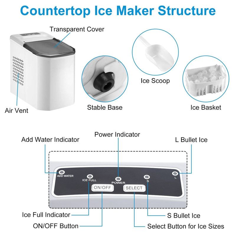 Electric Countertop Ice Make with Ice Scoop Basket Self Cleaning Kitchen Appliances - DailySale