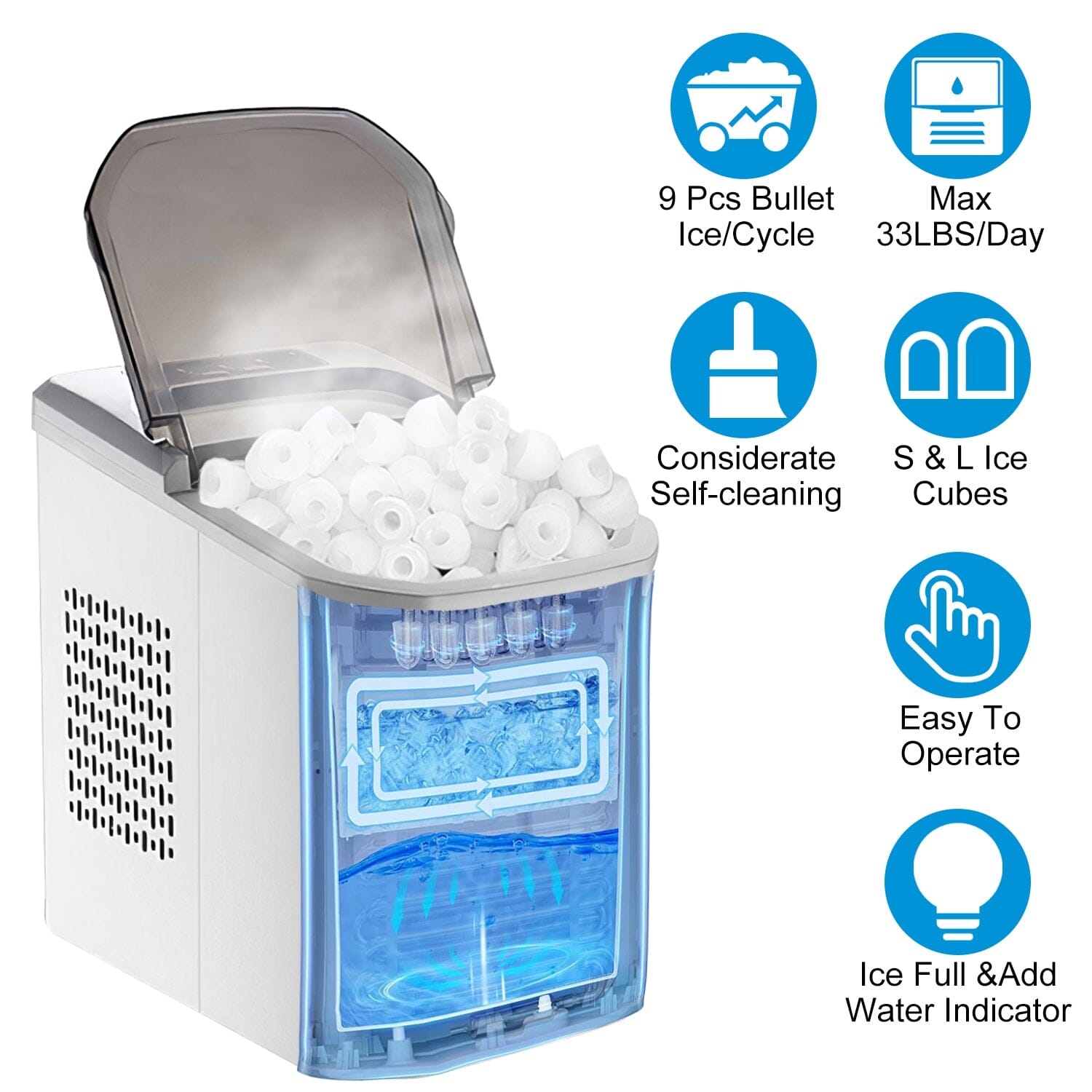 Electric Countertop Ice Make with Ice Scoop Basket Self Cleaning Kitchen Appliances - DailySale