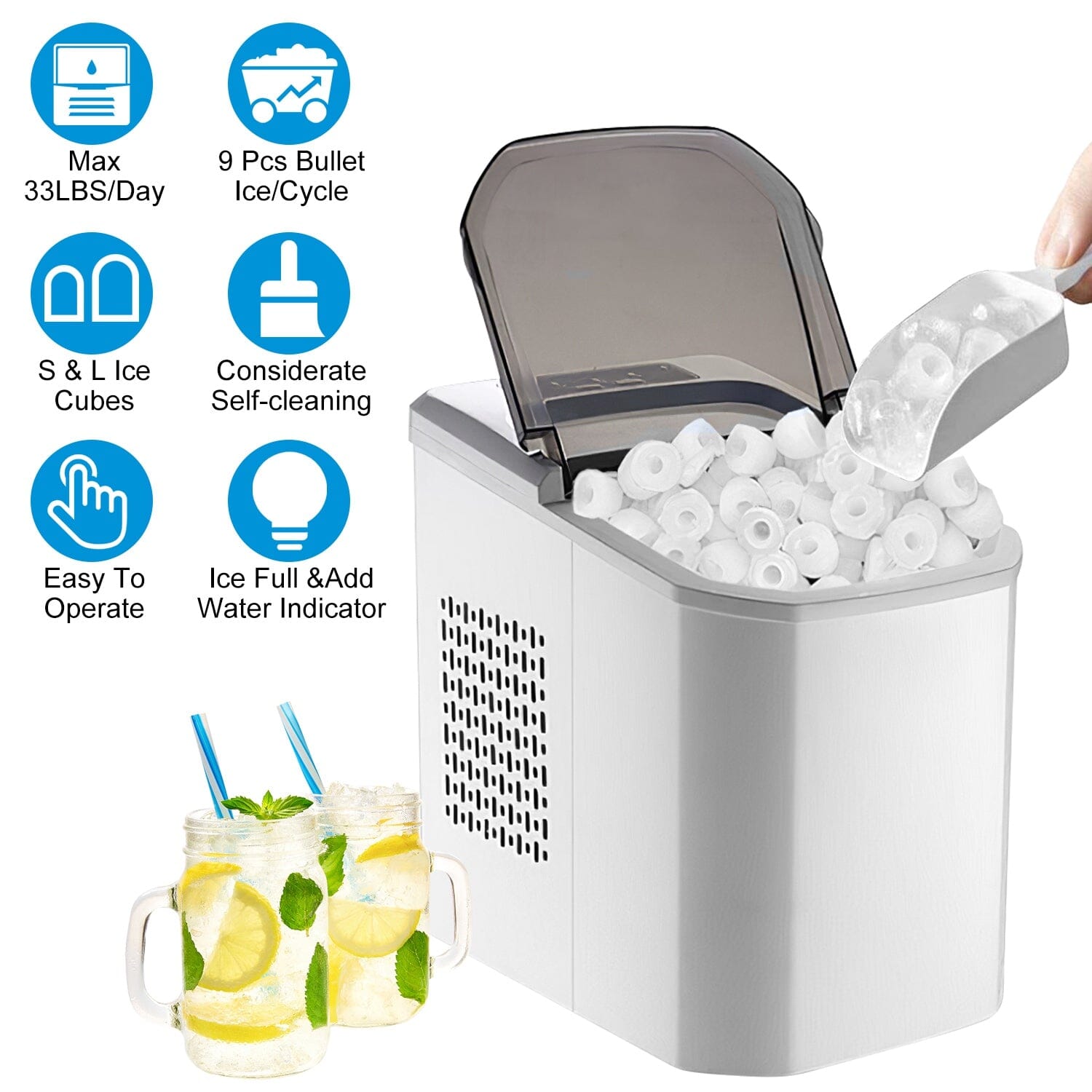 Electric Countertop Ice Make with Ice Scoop Basket Self Cleaning Kitchen Appliances - DailySale