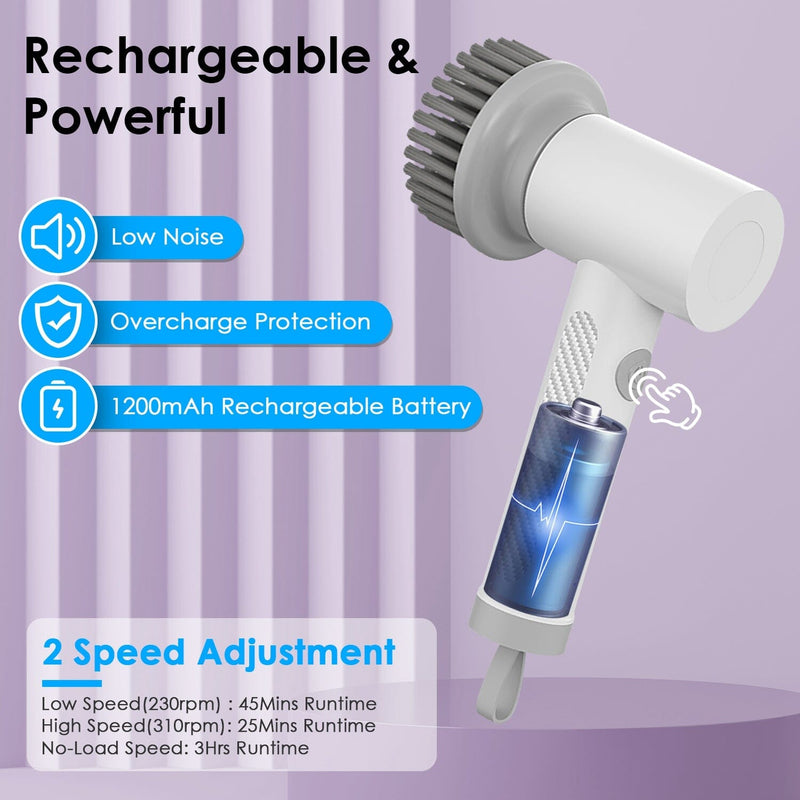 Electric Spin Scrubber Rechargeable Cordless Electric Cleaning Brush Hand-held  Power Scrub Brush With 1200mah Battery For Kitchen Bathroom Wall Tile F