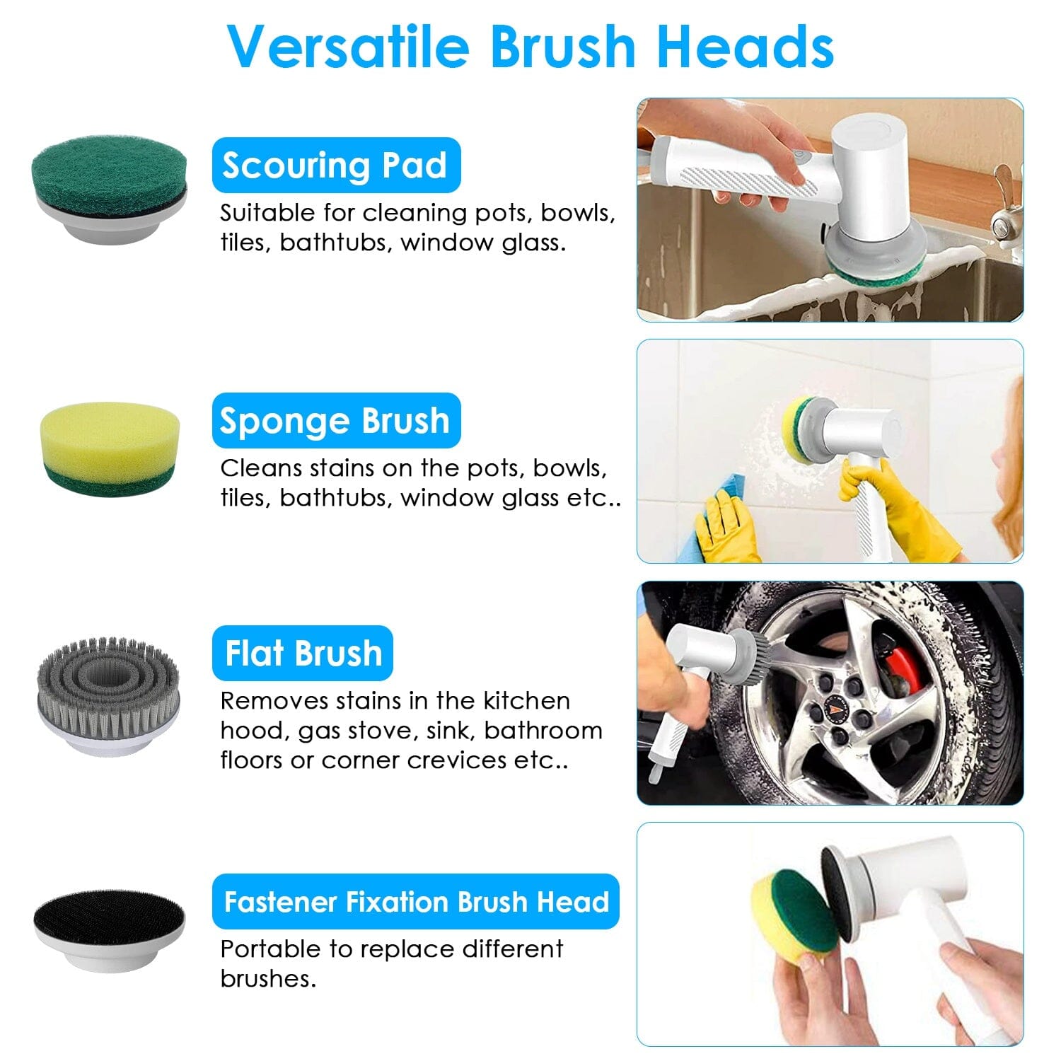 Household Electric Cleaning Brush Rechargeable Power Spin Scrubber With  Multifunctional Replacement Heads kitchen Cleaning Brush