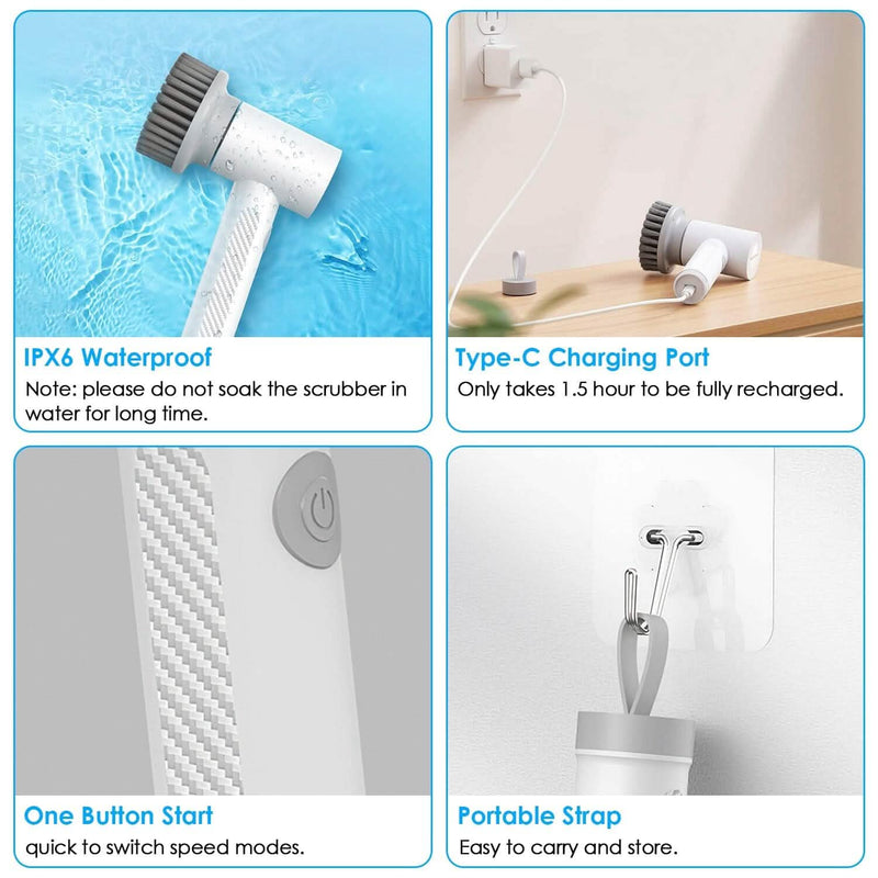 Electric Handheld Spin Scrubber Cordless Cleaning Brush with 2 Rotating Speeds Home Improvement - DailySale