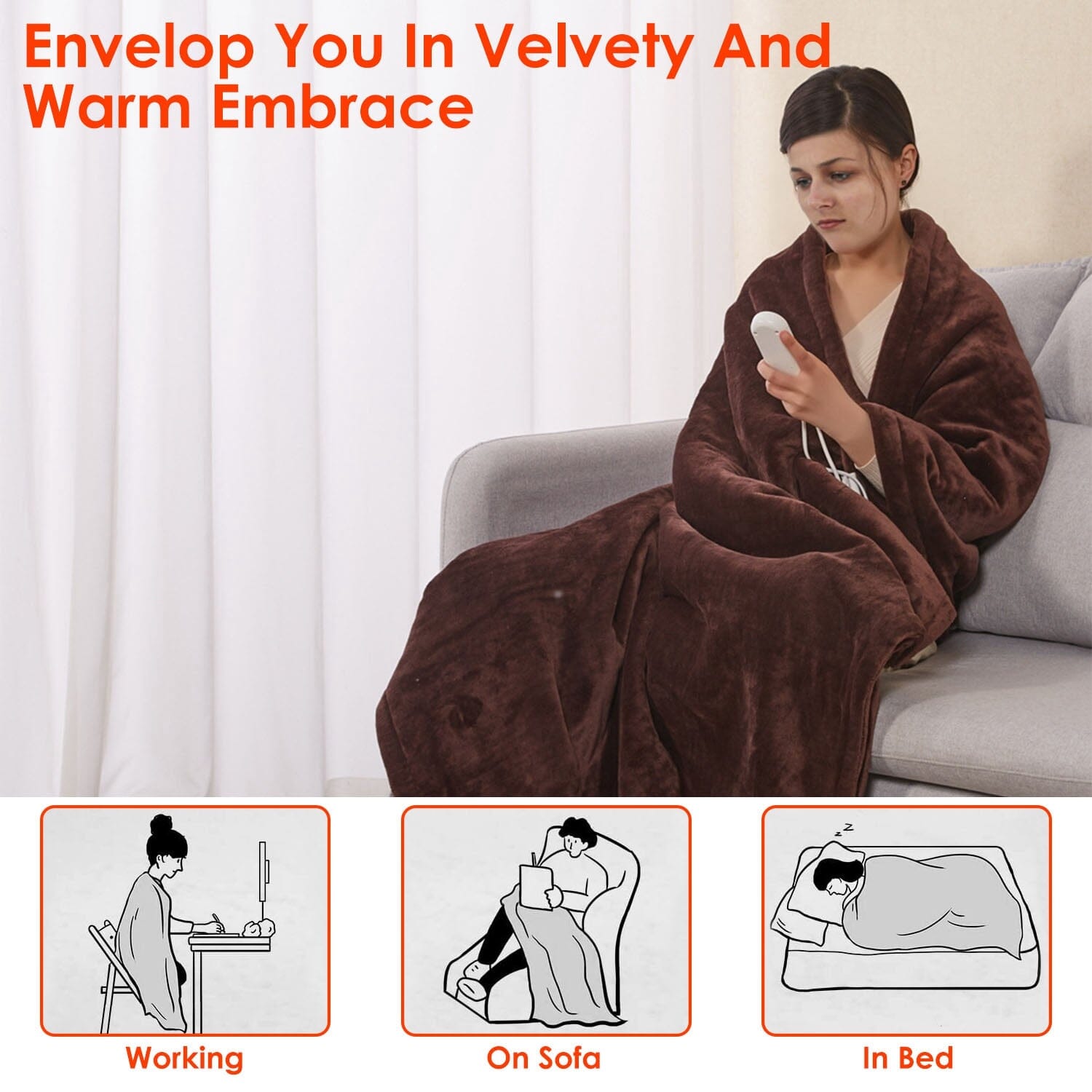 Electric Heated Flannel Throw Blanket Bedding - DailySale