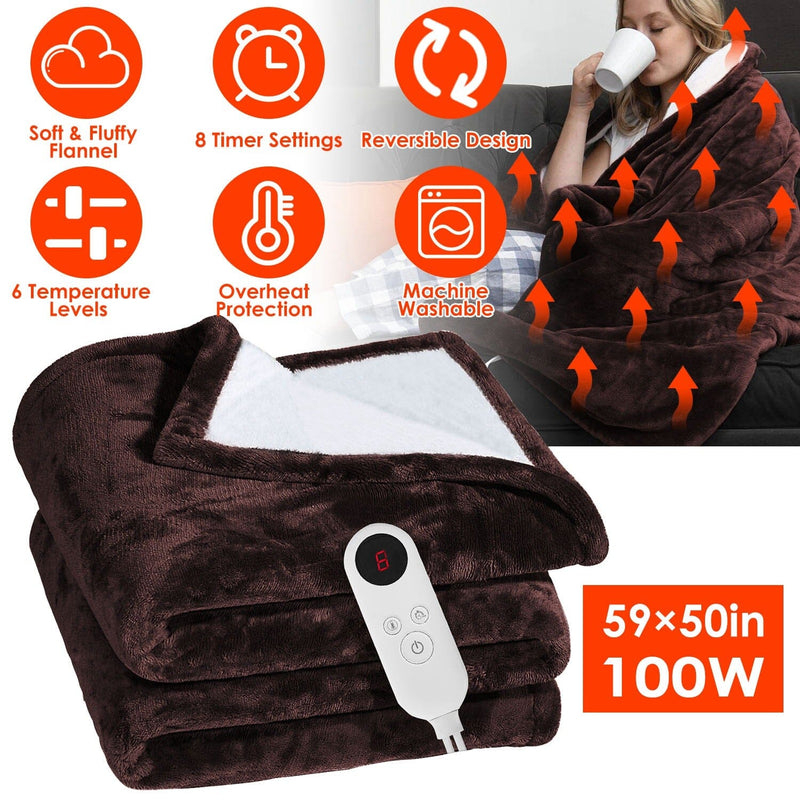 Electric Heated Flannel Throw Blanket Bedding - DailySale