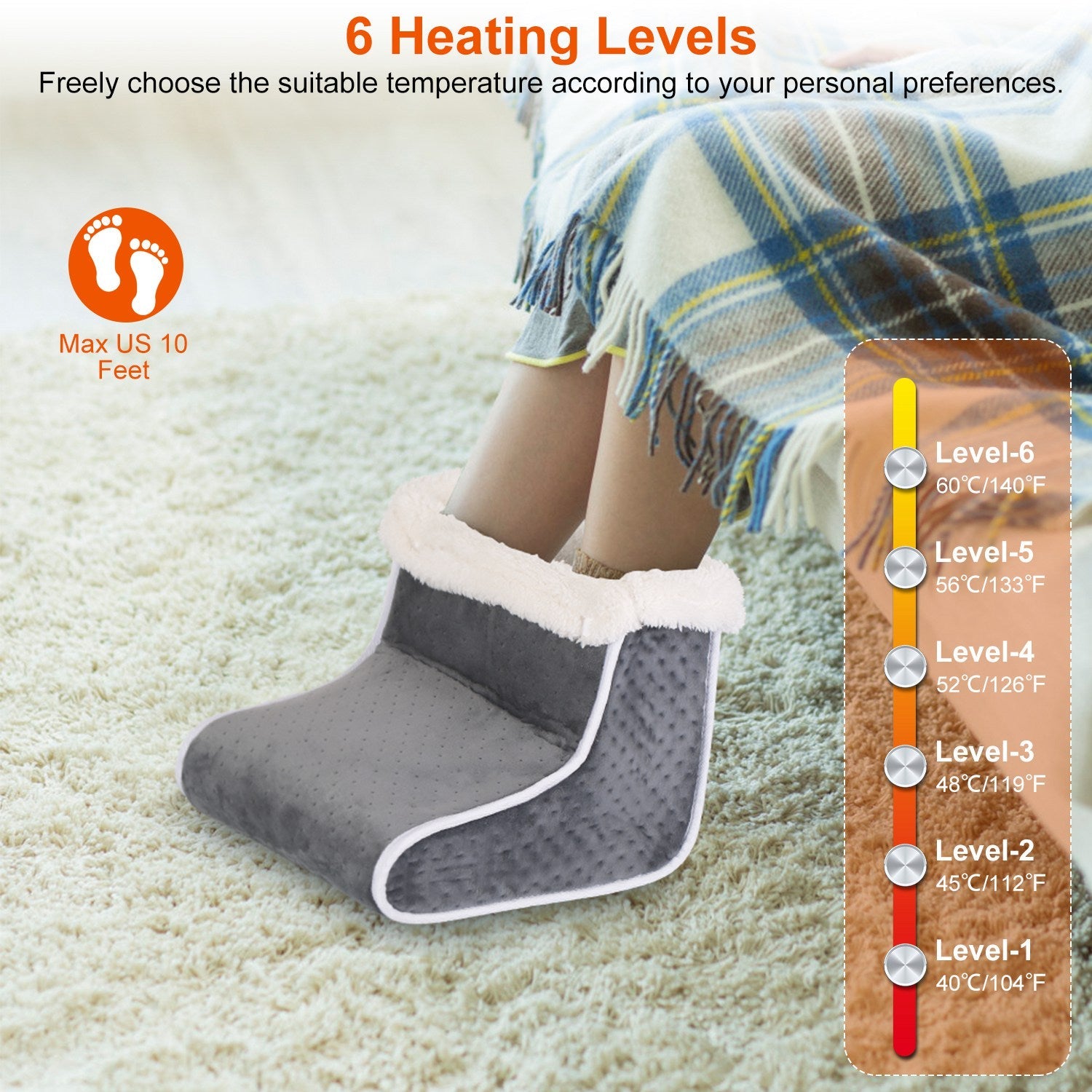 Electric Heated Foot Warmer with 6 Level Heating 4 Level Timing Wellness - DailySale