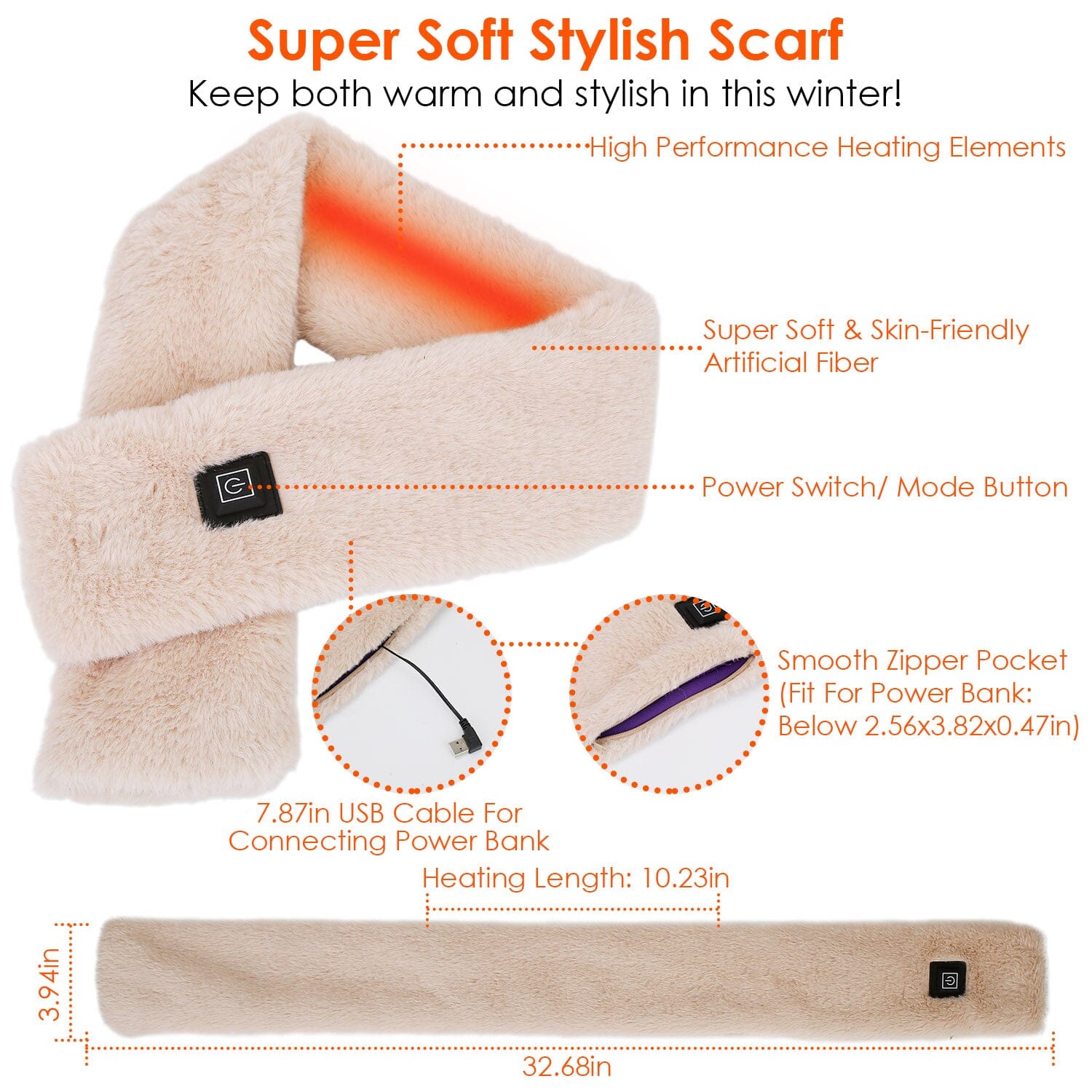 Electric Heated Scarf USB Heating Neck Shawl Soft Warm Scarves with 3 Heating Modes Women's Shoes & Accessories - DailySale