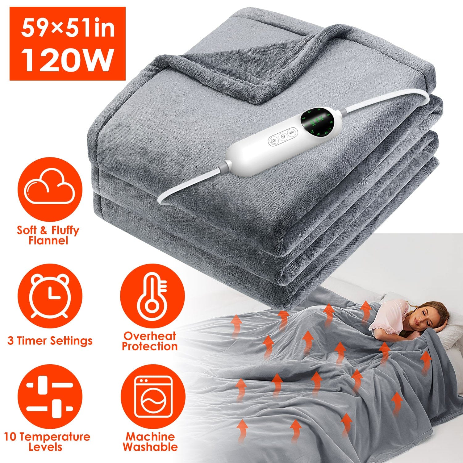 Electric Heated Throw Flannel Heated Blanket Bedding - DailySale