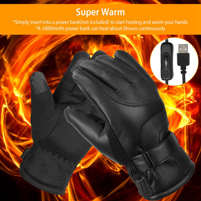 Electric Heated Touchscreen Thermal Gloves Leather USB Plug Sports & Outdoors - DailySale
