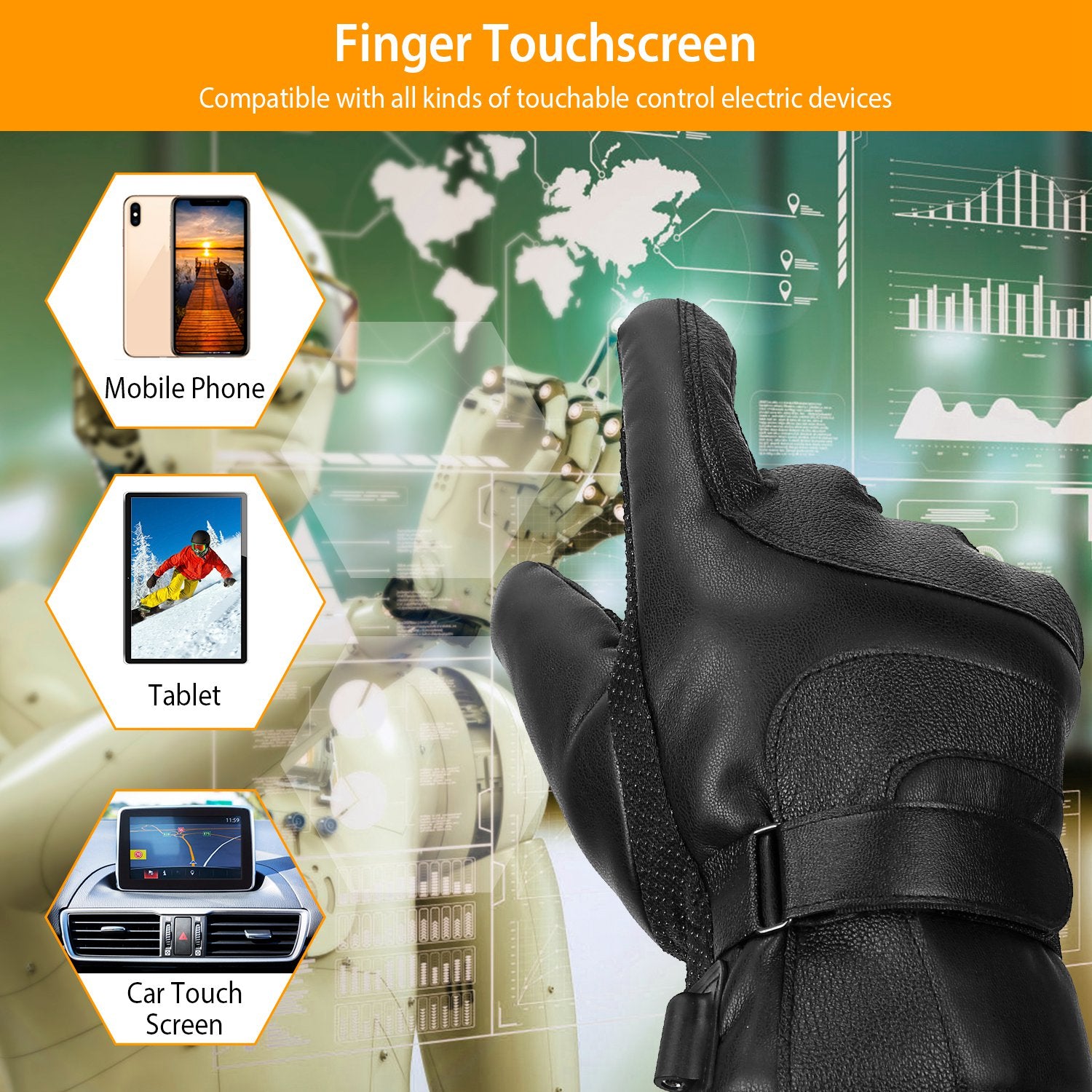 Electric Heated Touchscreen Thermal Gloves Leather USB Plug Sports & Outdoors - DailySale