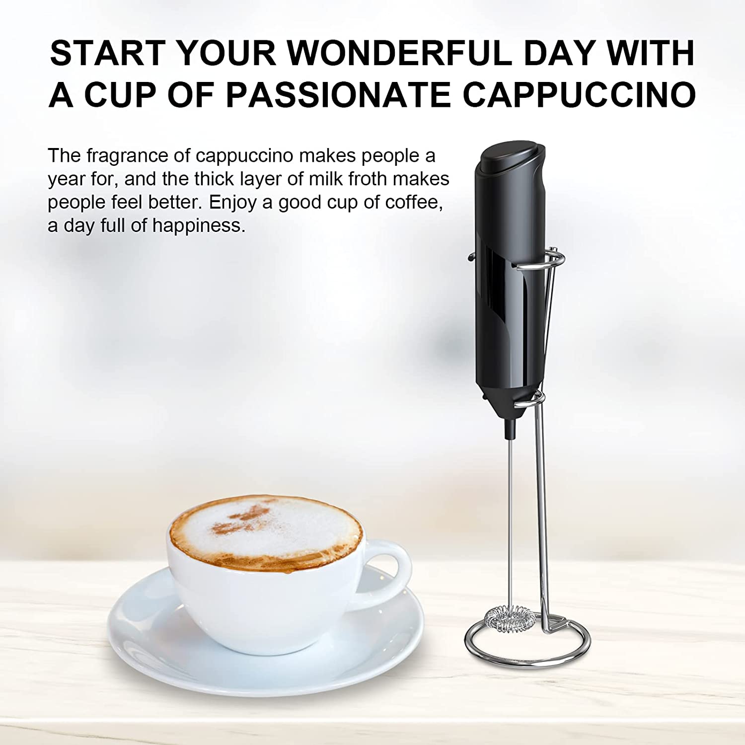 Handheld Electric Milk Frother Coffee Frother Stainless Steel Battery  Powered with Stand Foam Maker Kitchen Supplies and Gadgets