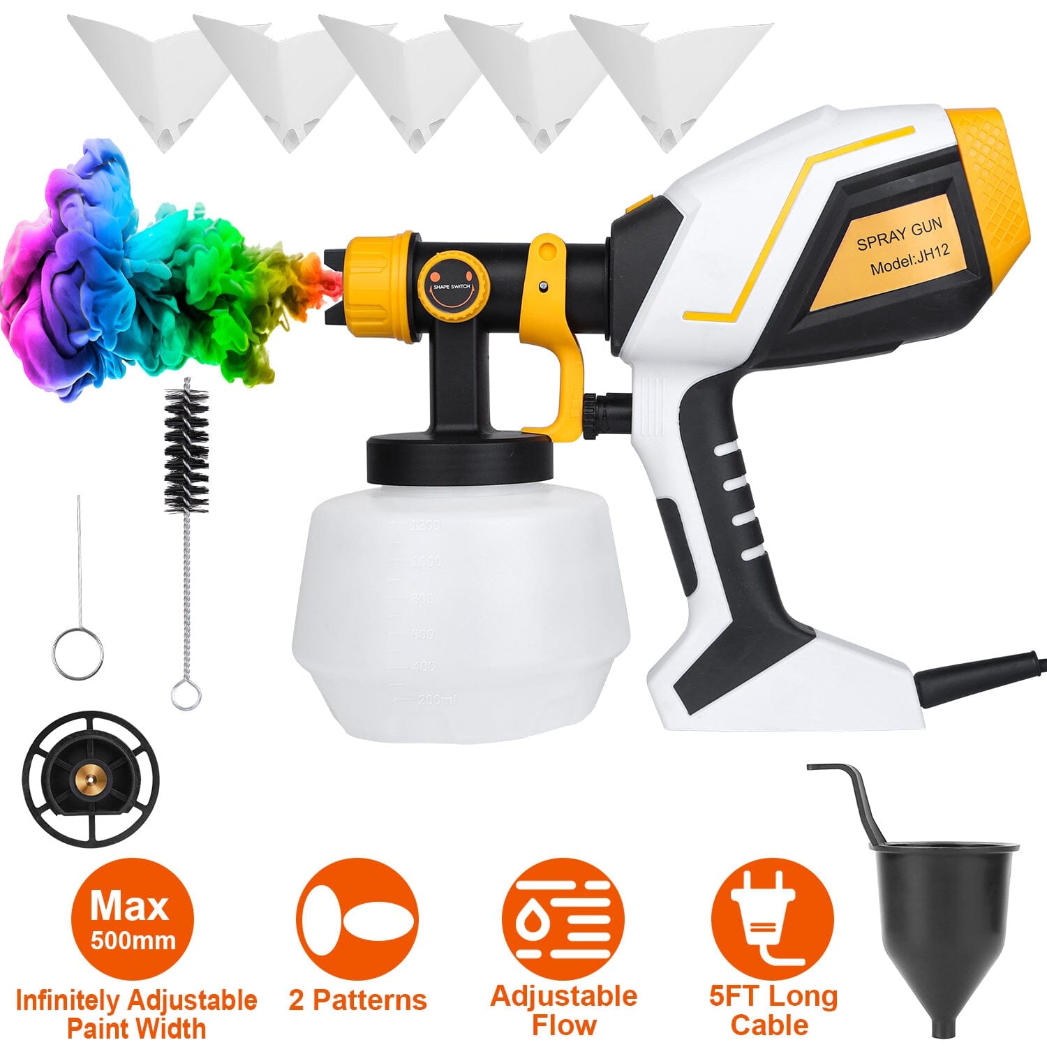 Electric Paint Sprayer HVLP with Different Spray Patterns 1200ML Detachable Container Home Improvement - DailySale