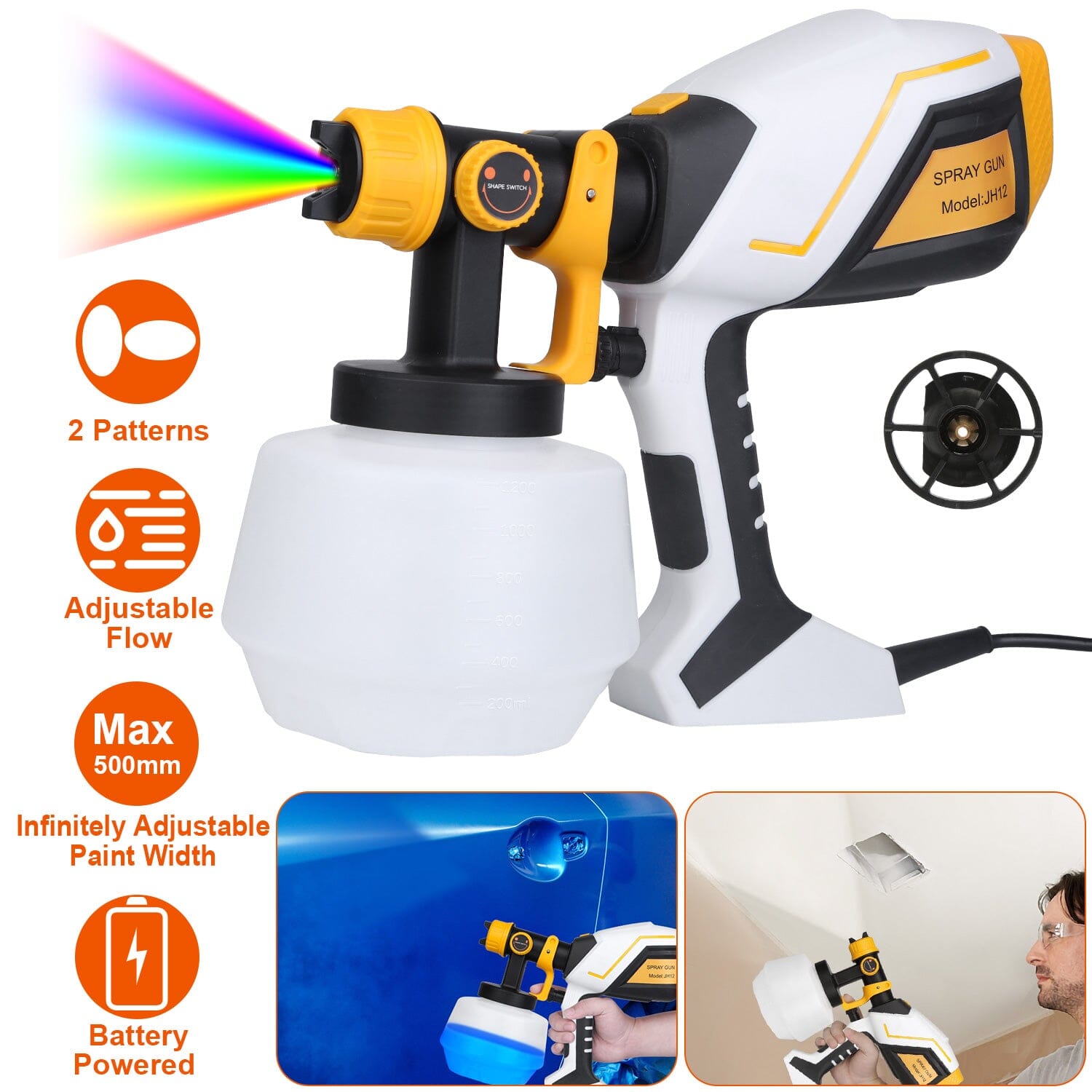 Electric Paint Sprayer HVLP with Different Spray Patterns 1200ML Detachable Container Home Improvement - DailySale