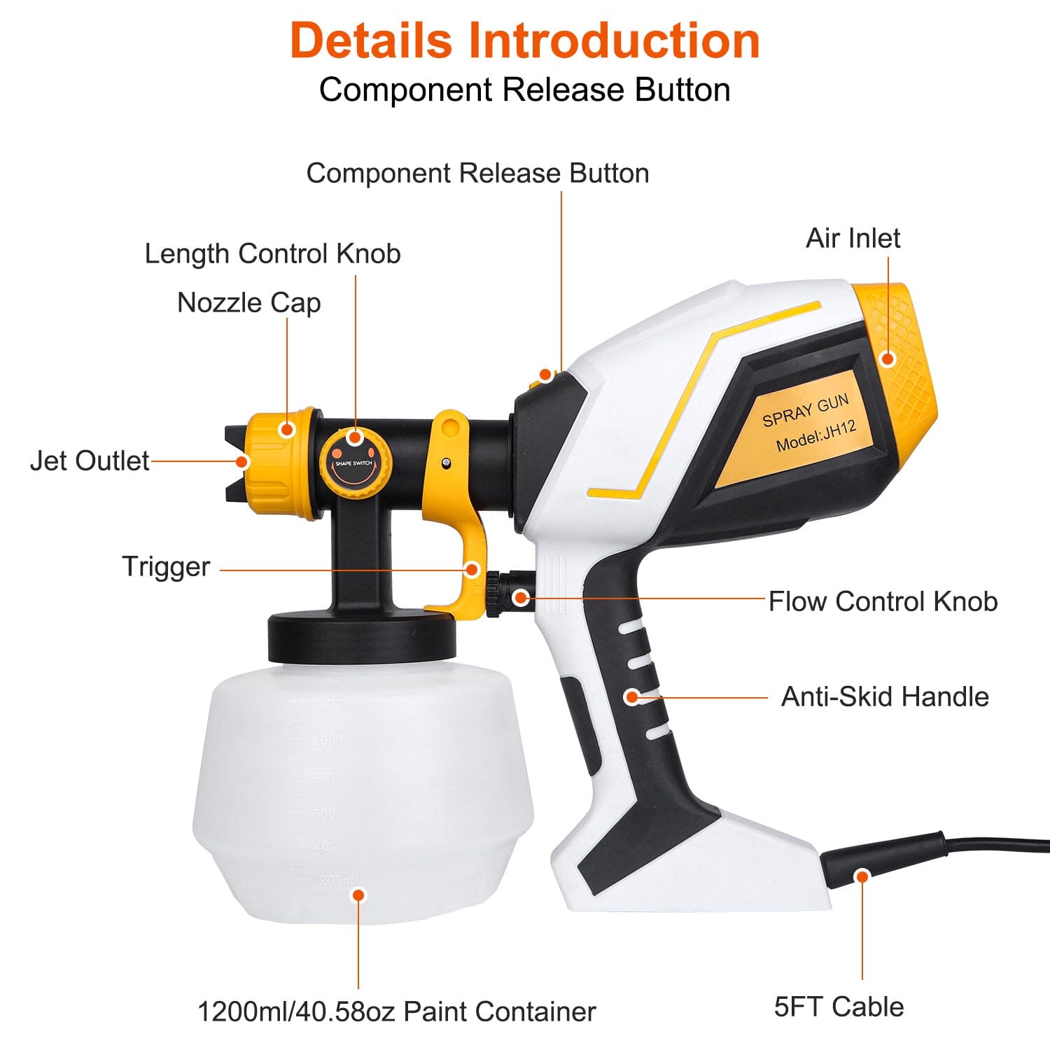 Electric Paint Sprayer HVLP with Different Spray Patterns 1200ML Detachable Container Home Improvement - DailySale