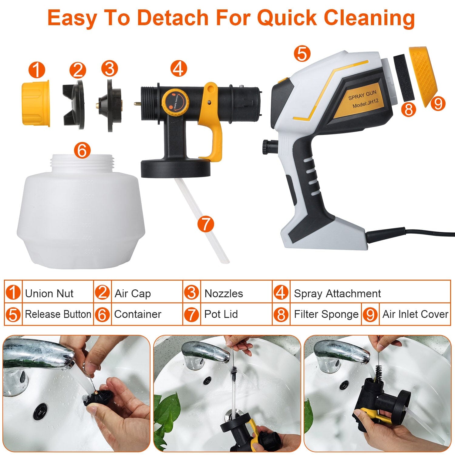 Electric Paint Sprayer HVLP with Different Spray Patterns 1200ML Detachable Container Home Improvement - DailySale