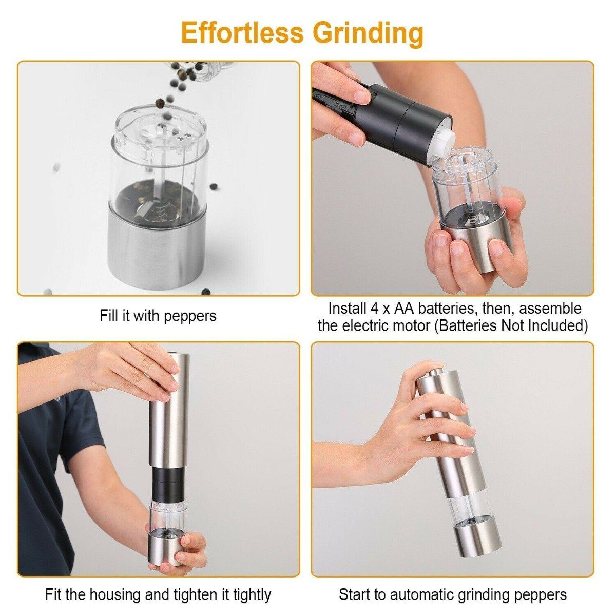 Electric Salt Pepper Grinder with Light Adjustable Coarseness Kitchen Essentials - DailySale