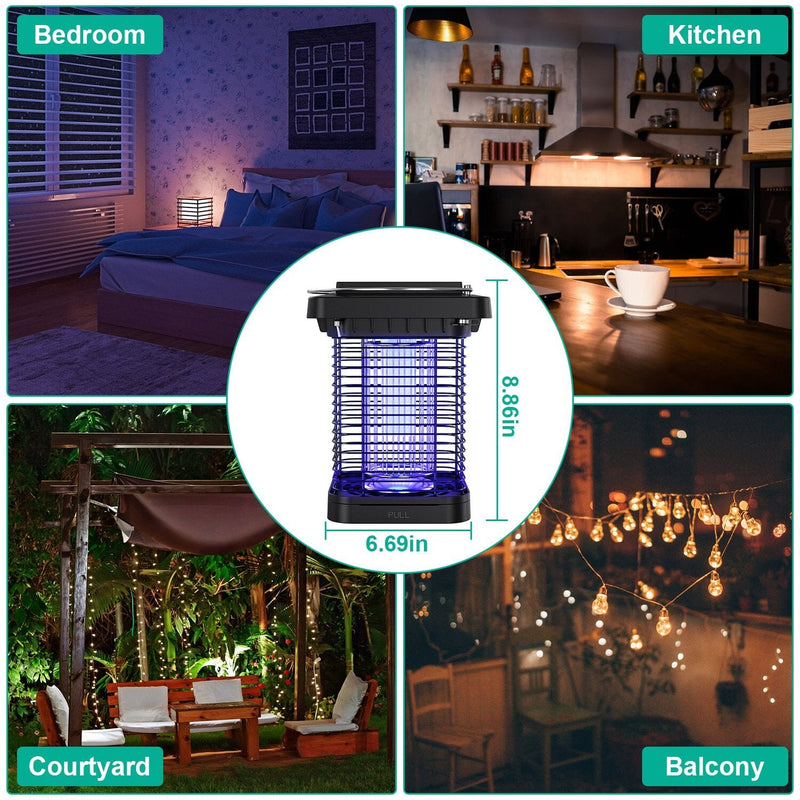 Electric Solar Powered Bug Zapper Lamp IP65 Waterproof for Indoor and Outdoor Pest Control - DailySale