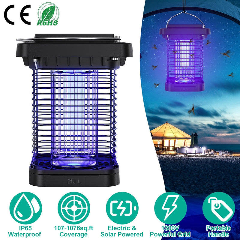 Electric Solar Powered Bug Zapper Lamp IP65 Waterproof for Indoor and Outdoor Pest Control - DailySale